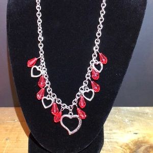 Heart Teardrop Necklace & Earring red